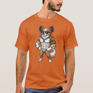 Papillon Dog, muscular, tattooed, bodybuilder T-Shirt