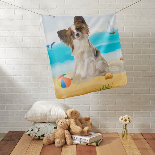 Papillon Dog on Beach Baby Blanket (In Situ)