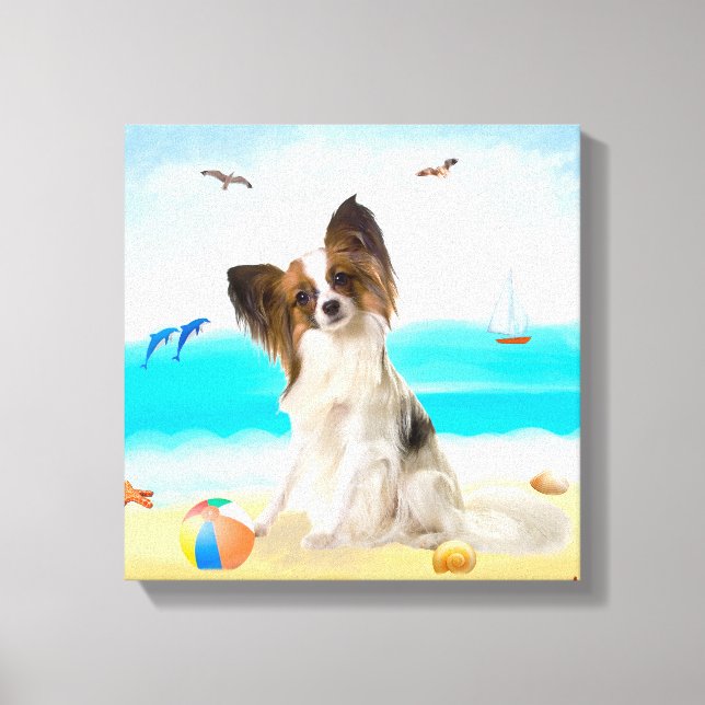 Papillon Dog on Beach Canvas Print (Front)