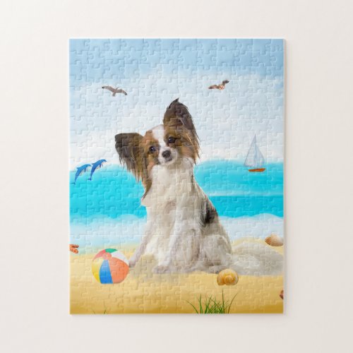 Papillon Dog on Beach Jigsaw Puzzle