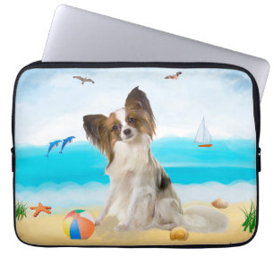 Papillon Dog on Beach Laptop Sleeve