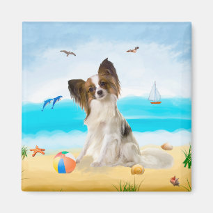 Papillon Dog on Beach Magnet