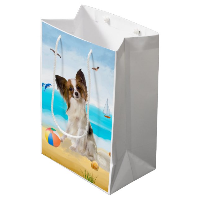 Papillon Dog on Beach  Medium Gift Bag (Front Angled)