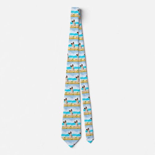 Papillon Dog on Beach Neck Tie