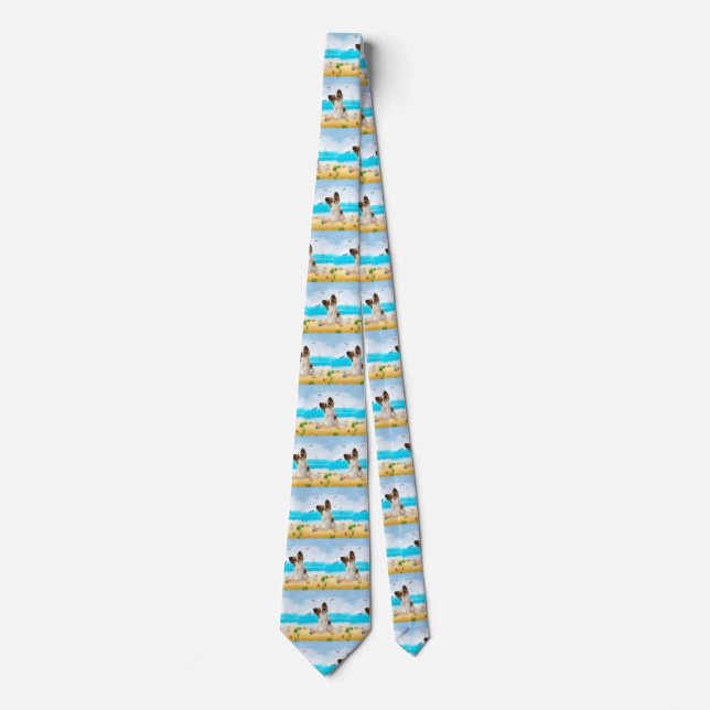 Papillon Dog on Beach Neck Tie (Front)