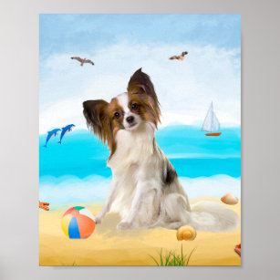 Papillon Dog on Beach Poster