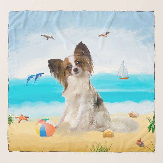 Papillon Dog on Beach Scarf (Front)