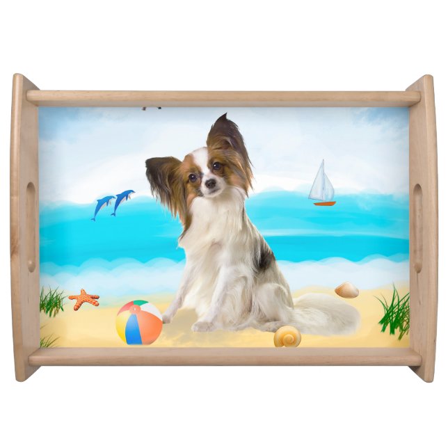 Papillon Dog on Beach  Serving Tray (Front)