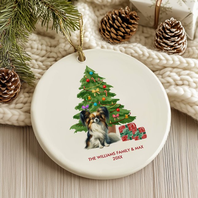 Papillon Dog Personalized Christmas Ceramic Ornament (Creator Uploaded)