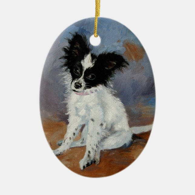 Papillon Dog Portrait Ceramic Ornament (Front)