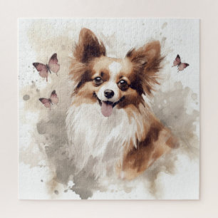 Papillon Dog Portrait with Pink Butterflies Jigsaw Puzzle