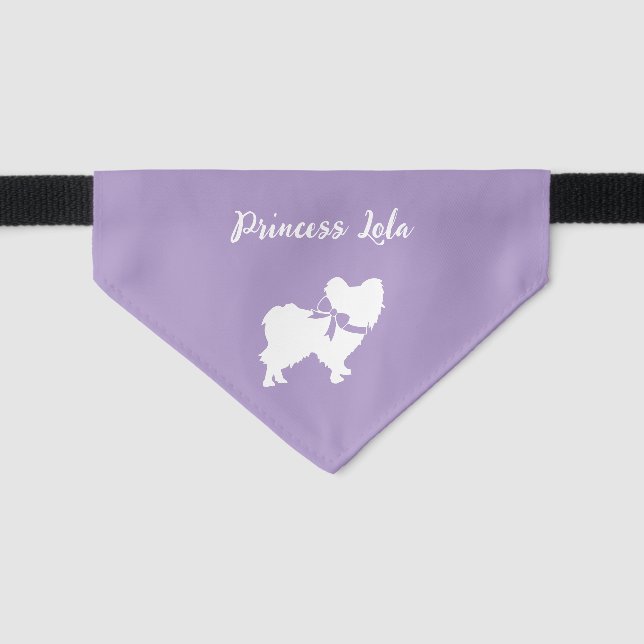 Papillon Dog Puppy Silhouette with Name Pet Bandana Collar (Front)