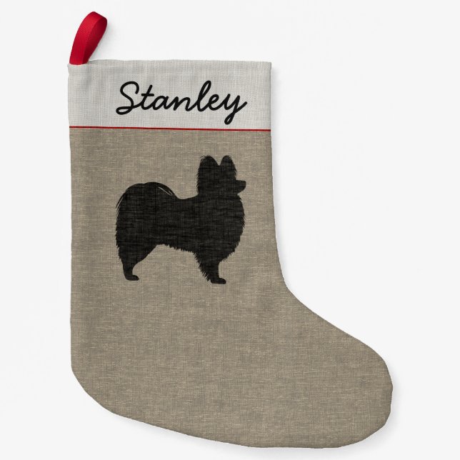 Papillon Dog Silhouette Personalized Holiday Xmas Small Christmas Stocking (Front)