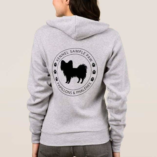 Papillon Dog Silhouette With Paws And Custom Text Hoodie (Back)