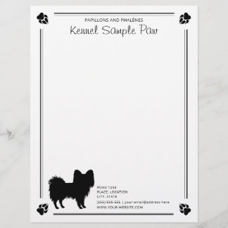 Papillon Dog Silhouette With Paws And Custom Text Letterhead