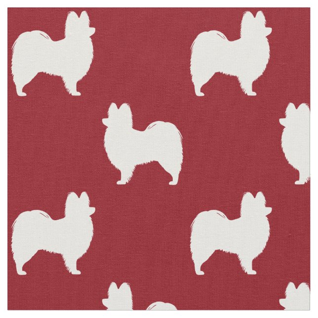 Papillon Dog Silhouettes Pattern Red and White Fabric (Close Up)