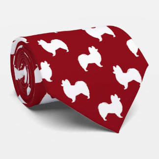 Papillon Dog Silhouettes Pattern Red and White Neck Tie