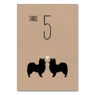 Papillon Dog Silhouettes Wedding Reception Table Number