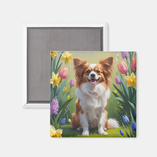 Papillon Dog Spring Flowers Painting  Magnet