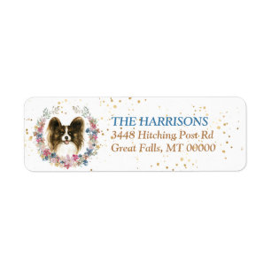 Papillon Dog Spring Flowers Wreath Label