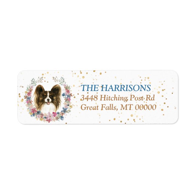 Papillon Dog Spring Flowers Wreath Label (Front)