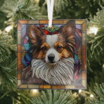 Papillon Dog &quot;Stained Glass&quot; Glass Ornament