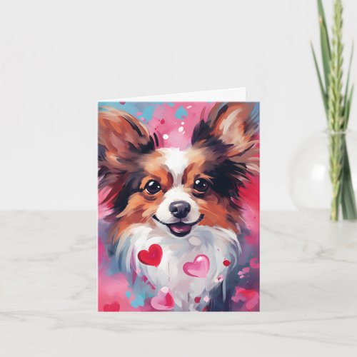 Papillon dog Valentines day Card