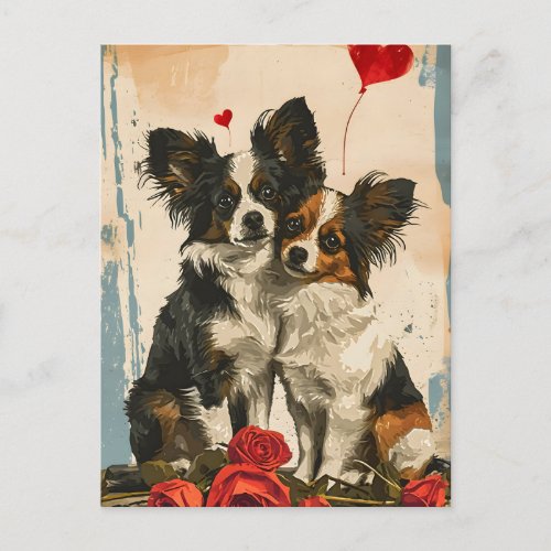 Papillon dog Valentines day  Postcard