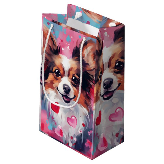 Papillon dog Valentines day Small Gift Bag (Back Angled)