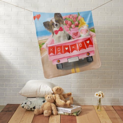 Papillon Dog Valentines Day Truck Baby Blanket