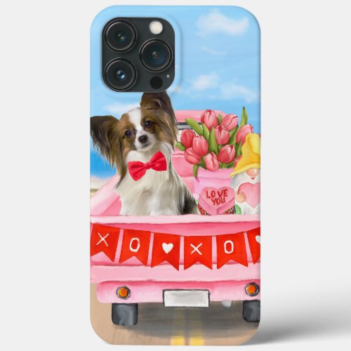 Papillon Dog Valentines Day Truck Hearts iPhone 13 Pro Max Case