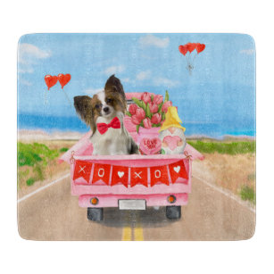 Papillon Dog Valentine's Day Truck Hearts Cutting Board