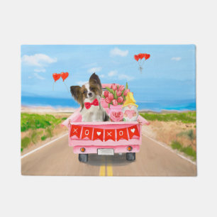 Papillon Dog Valentine's Day Truck Hearts Doormat