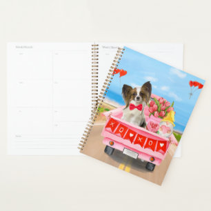 Papillon Dog Valentine's Day Truck Hearts Planner