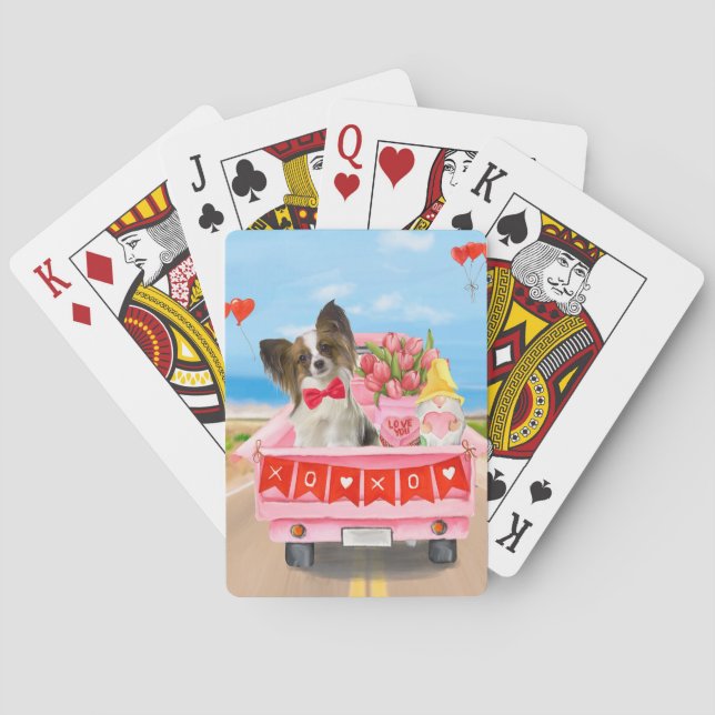 Papillon Dog Valentine's Day Truck Hearts Poker Cards (Back)