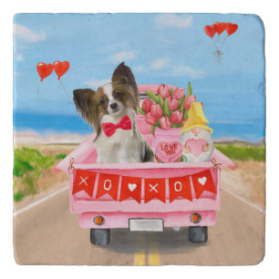 Papillon Dog Valentine's Day Truck Hearts Trivet