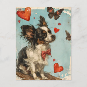 Papillon dog Vintage Valentine's day Postcard