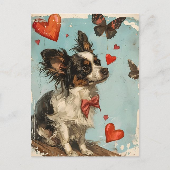 Papillon dog Vintage Valentine's day Postcard (Front)