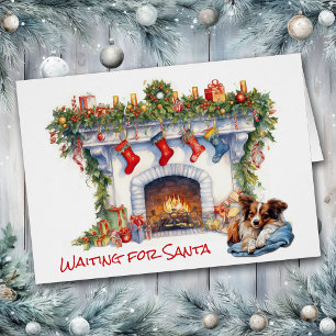 Papillon Dog Wait for Santa Christmas Fireplace Cards