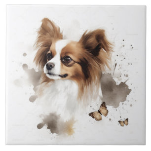 Papillon Dog Watercolor with butterflies Ceramic Tile