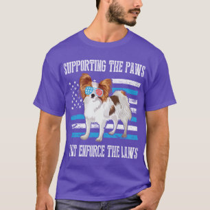 Papillon Dog With Cool US Flag Glasses Supporting  T-Shirt