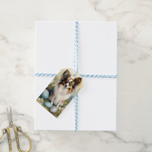 Papillon Dog with Easter Eggs Holiday Gift Tags