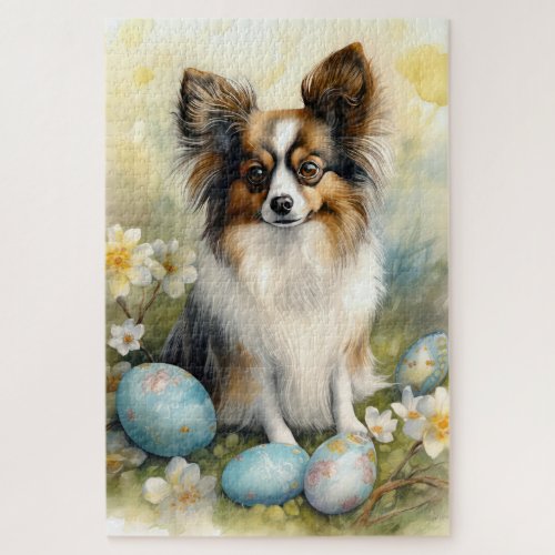 Papillon Dog with Easter Eggs Holiday Jigsaw Puzzle