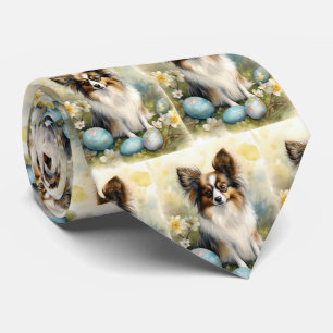 Papillon Dog with Easter Eggs Holiday Neck Tie