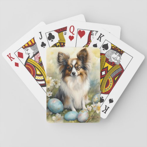 Papillon Dog with Easter Eggs Holiday Playing Cards