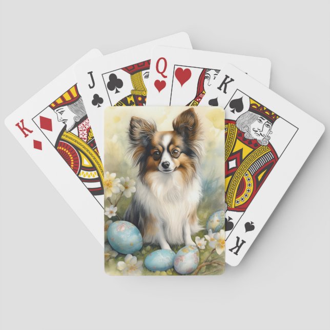 Papillon Dog with Easter Eggs Holiday Poker Cards (Back)
