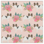 papillon dogs pink florals fabric