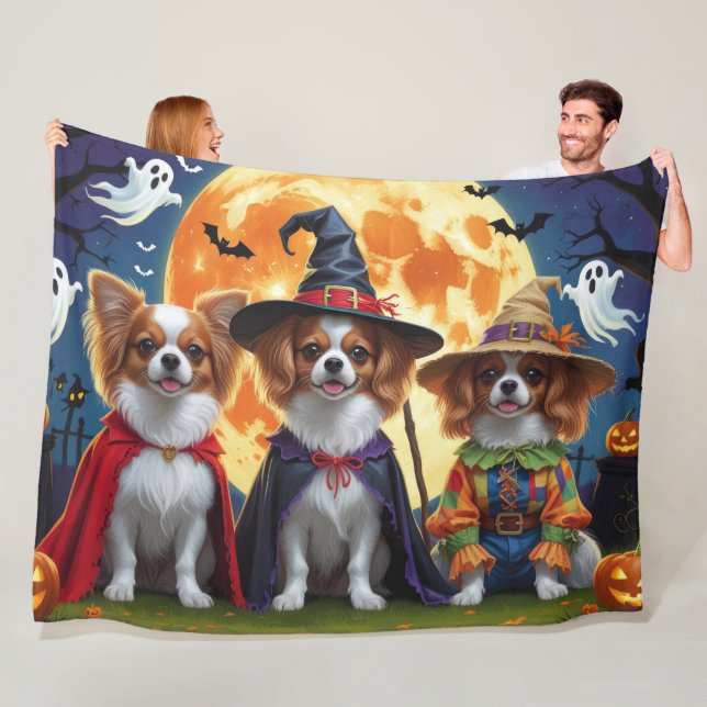 Papillon Dogs Pumpkin Halloween Funny  Fleece Blanket (In Situ)