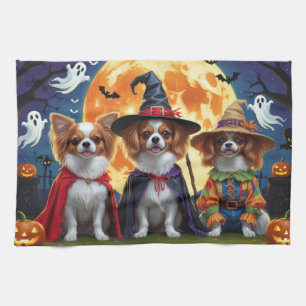 Papillon Dogs Pumpkin Halloween Funny Kitchen Towel