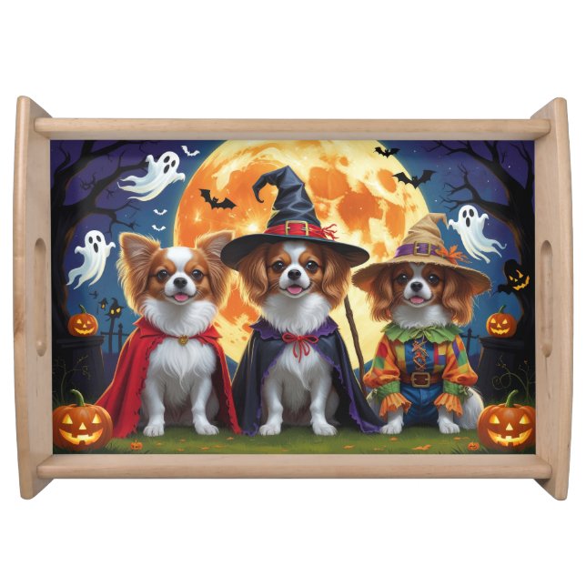 Papillon Dogs Pumpkin Halloween Funny  Serving Tray (Front)